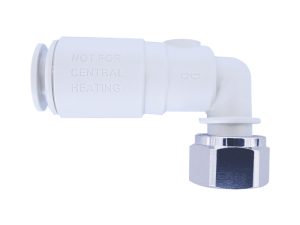 John Guest Speedfit White Plastic Angle Service Valve with Tap Connector - 15mm x 1/2 inch