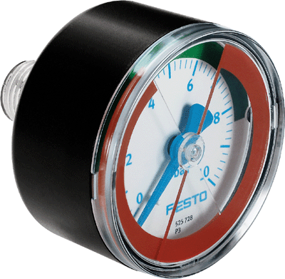 PRESSURE GAUGE G1/8 0-2.5bar 50mm dialFeatures adjustable red/green area above the scale MA-50-2.5-1/4-EN-RG